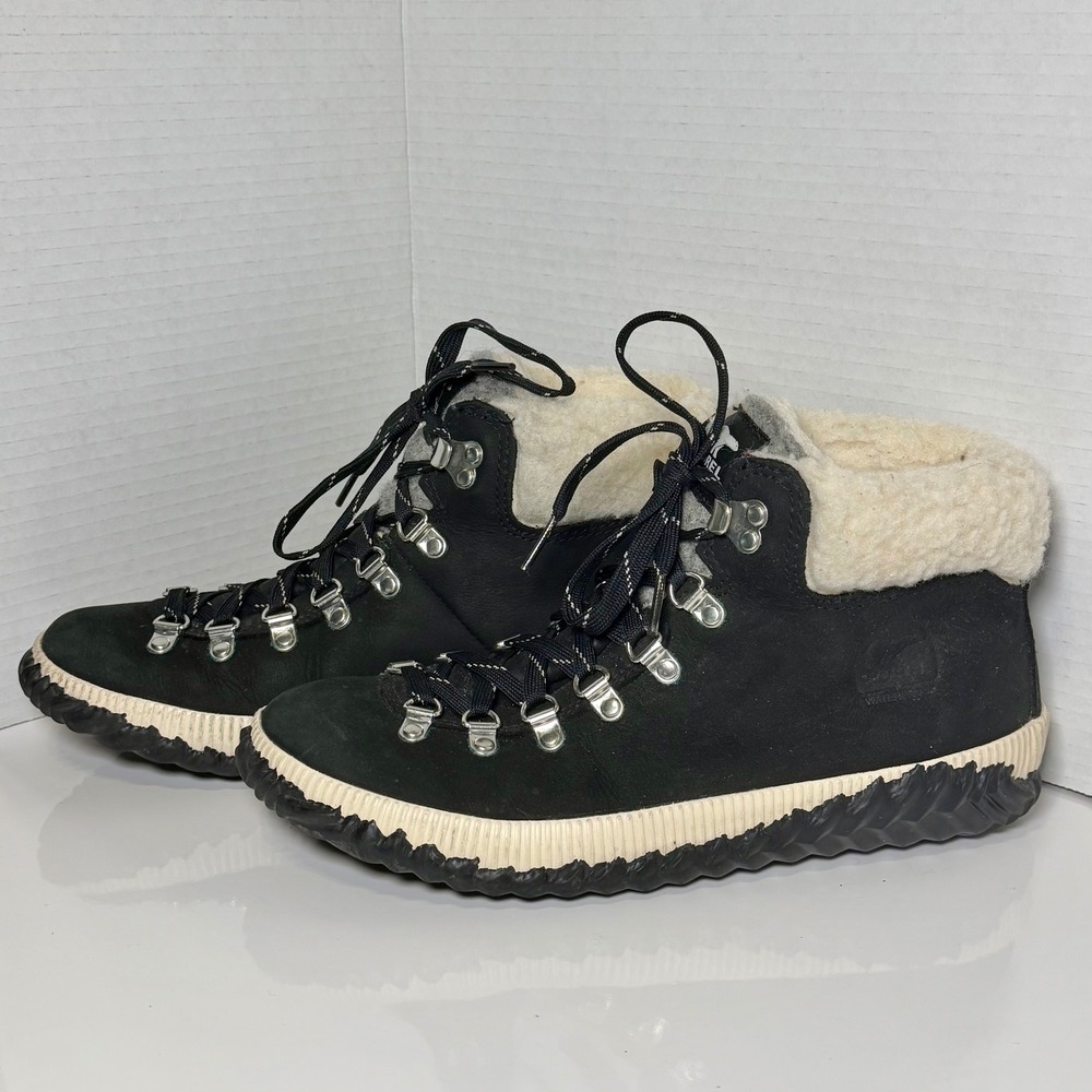 Sorel Out N About Plus Conquest Black Waterproof Suede Winter Boots Women 10